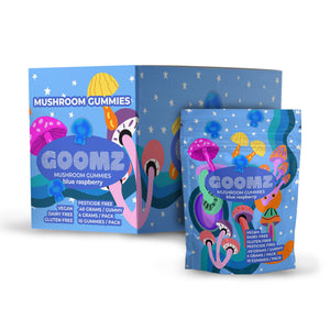 blue raspberry mushroom gummies by Goomz