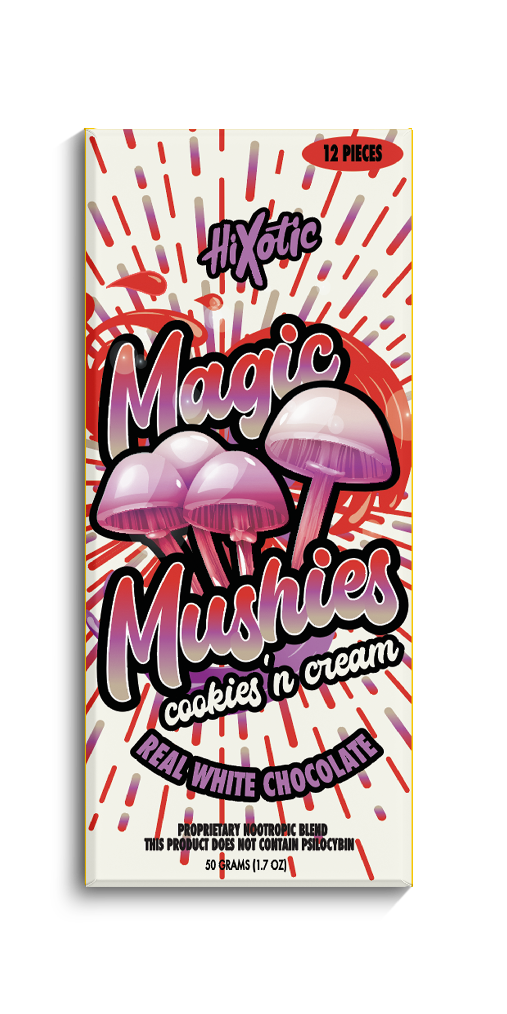 HIXOTIC MAGIC MUSHIES NOOTROPIC BLEND CHOCOLATE BAR WHITE