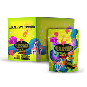 sour peach watermelon mushroom gummies by goomz